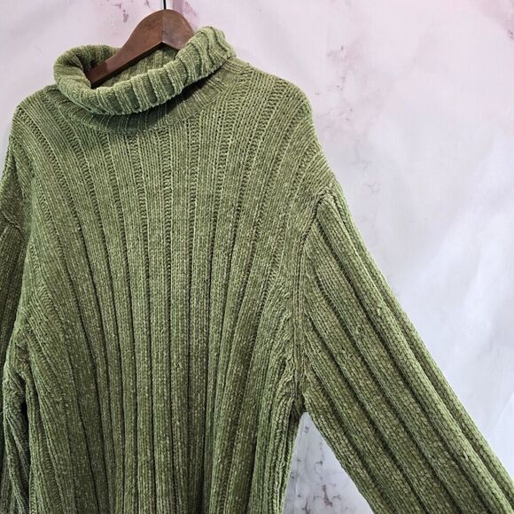 Vintage Y2K Sweater Women 3X Green Chenille Cable Knit Turtleneck Oversized - Picture 13 of 14